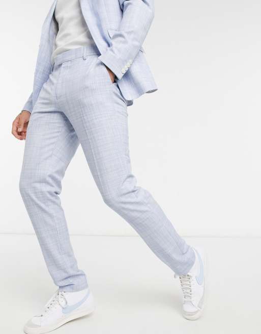 Asos Design Wedding Pantalon De Costume Ajusté Effet Hachuré Bleu