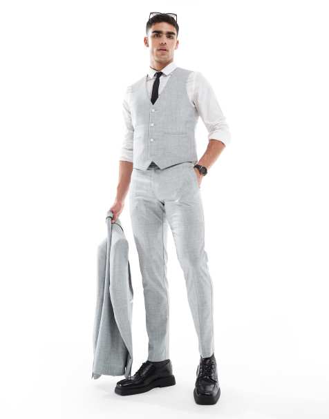 ASOS DESIGN Wedding - Pantalon de costume skinny en tissu texturé - Gris clair chiné - view 1