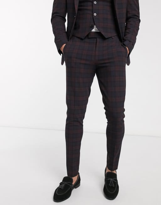 ASOS DESIGN Wedding - Costume super skinny à carreaux écossais - Bordeaux, 3 de 4