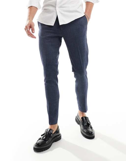 ASOS DESIGN Wedding - Pantalon de costume ultra ajusté en tissu micro-texturé - Bleu foncé