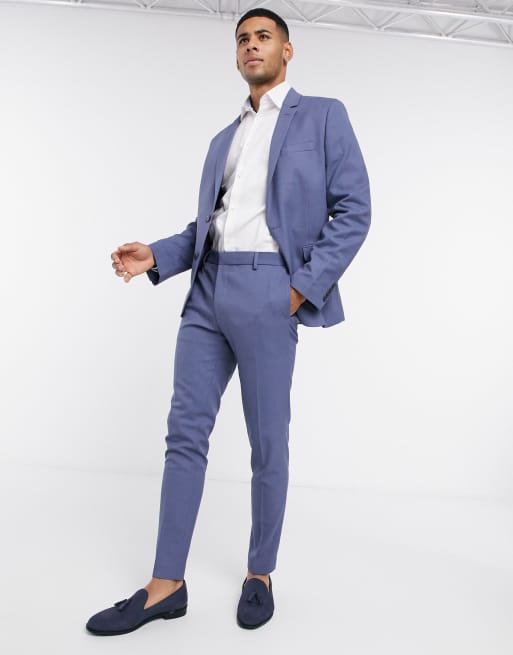 ASOS DESIGN Wedding - Pantalon de costume ultra ajusté en tissu micro-texturé - Bleu moyen, 4 de 4