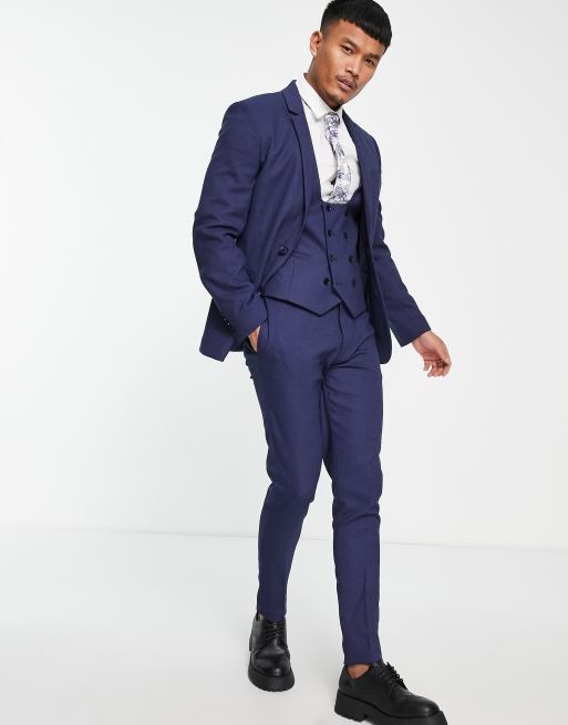 ASOS DESIGN Wedding - Pantalon de costume ultra slim en tissu micro-texturé - Bleu marine, 4 de 4