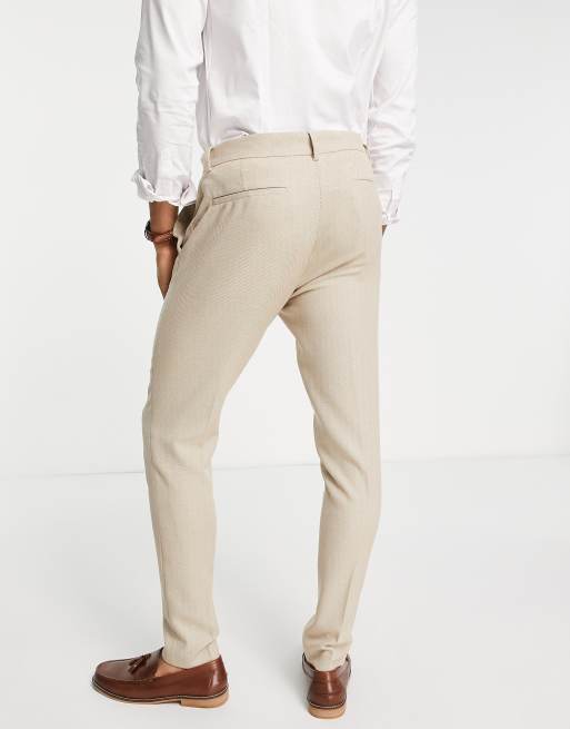 ASOS DESIGN Wedding Pantalon skinny de costume micro structur en lin m lang Beige