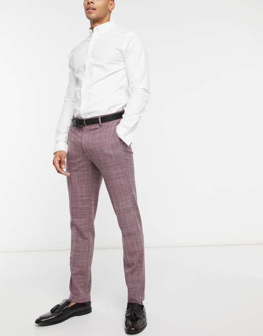 ASOS DESIGN Wedding - Pantaloni da abito skinny bordeaux crosshatch