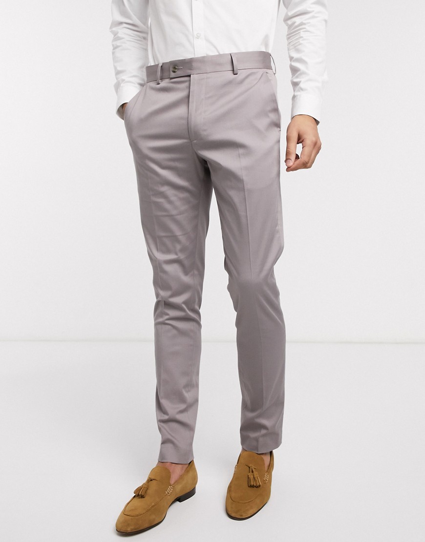 ASOS DESIGN wedding - Pantaloni da abito skinny in cotone elasticizzato grigi-Grigio