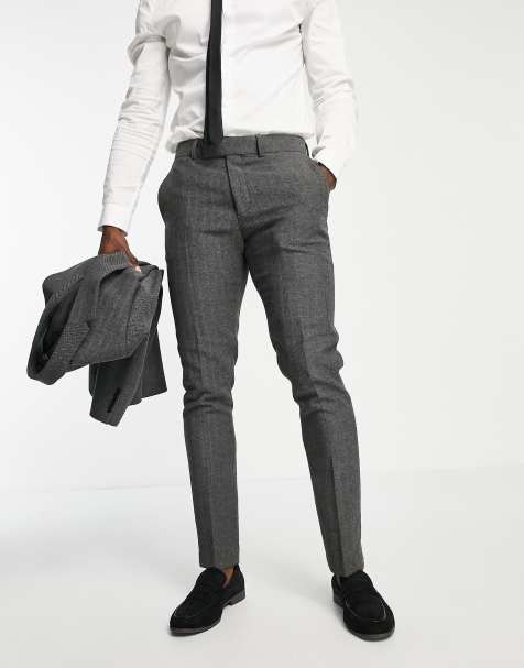 ASOS DESIGN wedding - Pantaloni da abito skinny in misto lana a spina di pesce antracite - view 1