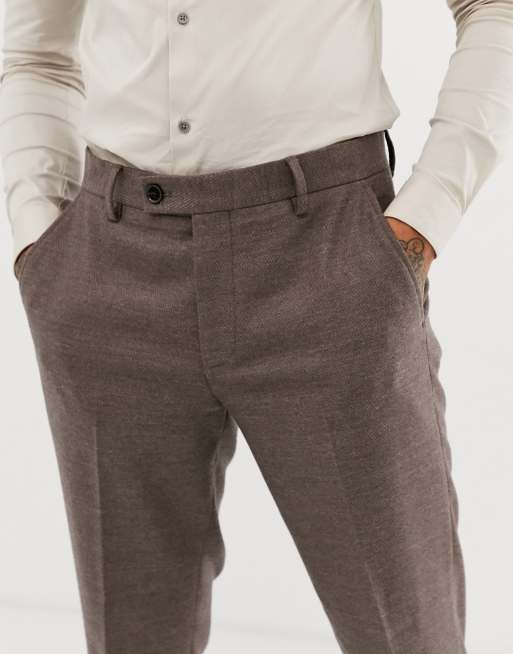 ASOS DESIGN Wedding - Pantaloni da abito skinny in twill marrone tenue, 3 di 4