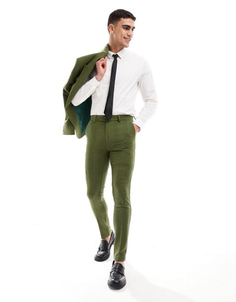 ASOS DESIGN Wedding - Pantaloni da abito skinny kaki a spina di pesce - view 1