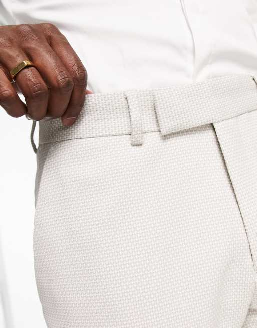 ASOS DESIGN Wedding - Pantaloni da abito slim fit in micro texture color pietra, 3 di 4
