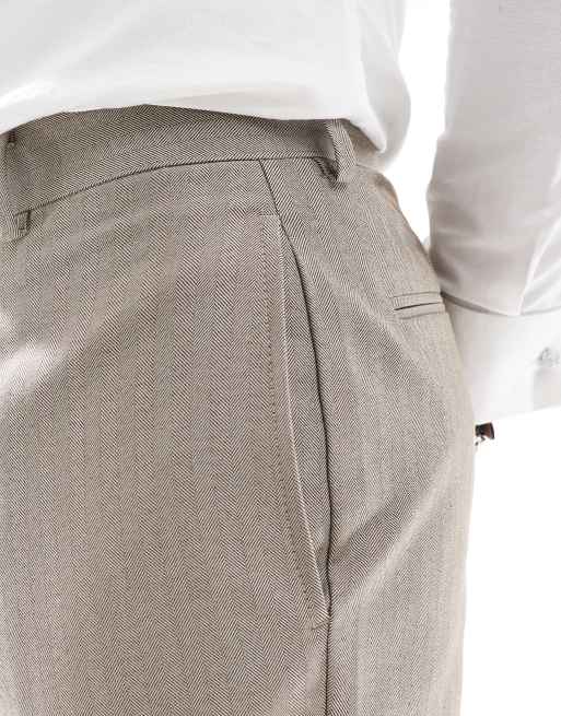 ASOS DESIGN Wedding - Pantaloni da abito slim in misto lana marroni a spina di pesce, 4 di 5