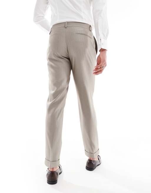ASOS DESIGN Wedding - Pantaloni da abito slim in misto lana marroni a spina di pesce, 5 di 5