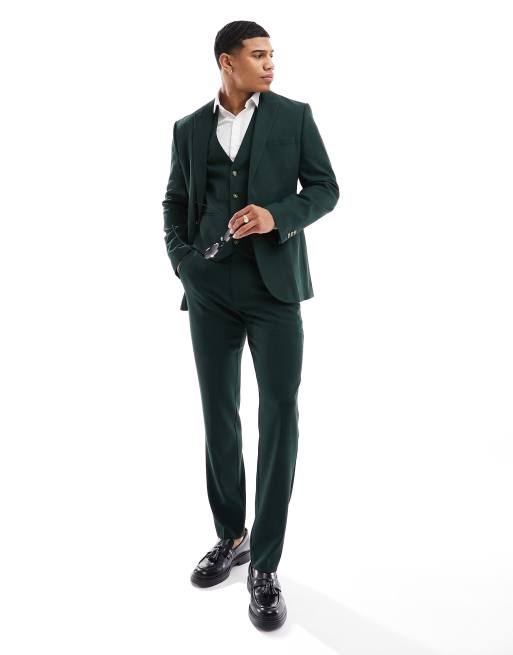 ASOS DESIGN Wedding - Pantaloni da abito slim microtesturizzati color verde bosco, 2 di 5
