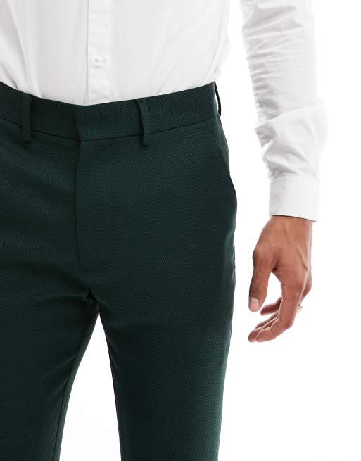 ASOS DESIGN Wedding - Pantaloni da abito slim microtesturizzati color verde bosco, 5 di 5