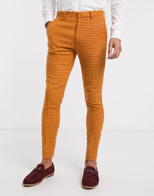 ASOS DESIGN wedding - Pantaloni da abito super skinny in misto lana a quadrettini rossi