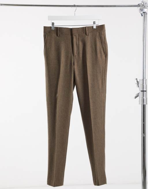 ASOS DESIGN - Abito super skinny in misto lana color cammello a spina di pesce, 4 di 4