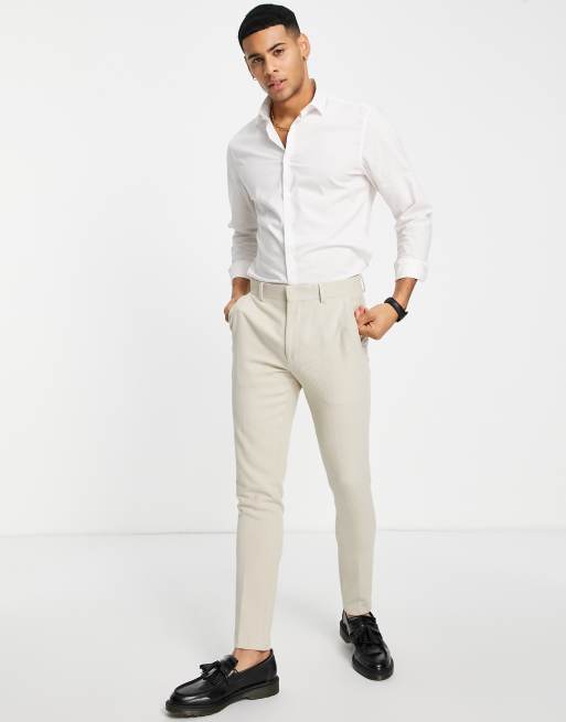 ASOS DESIGN Wedding - Pantaloni da abito super skinny in twill spazzolato color pietra