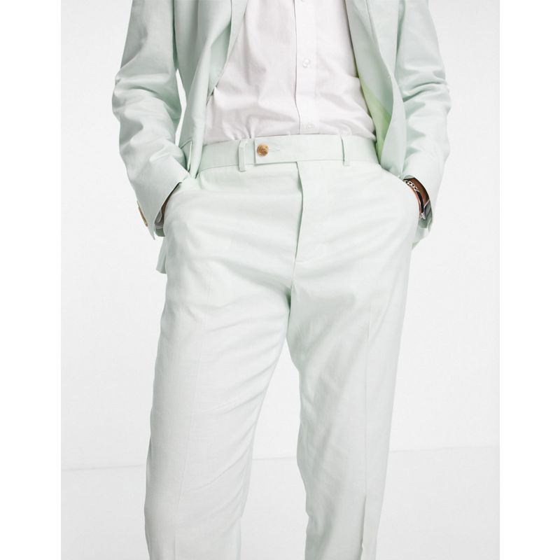 DESIGN Wedding - Pantaloni slim da abito in misto lino e cotone verde pastello