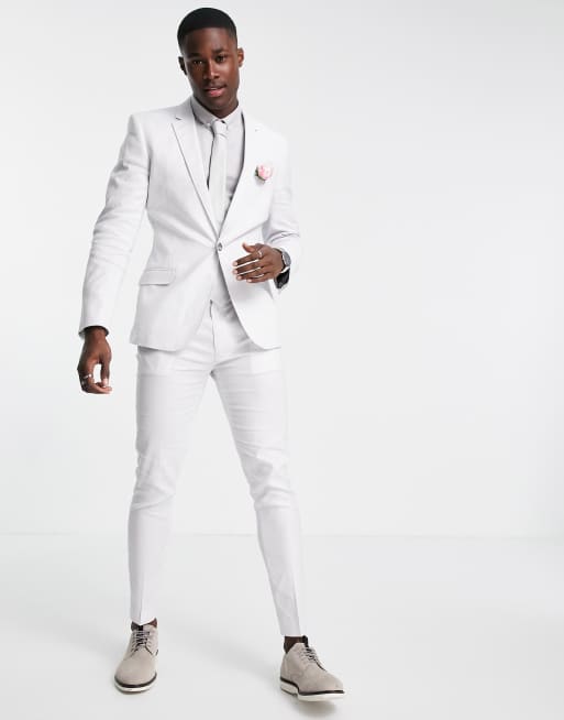 ASOS DESIGN Wedding - Pastelgrå super skinny habitjakke i hørblanding, 4 af 4