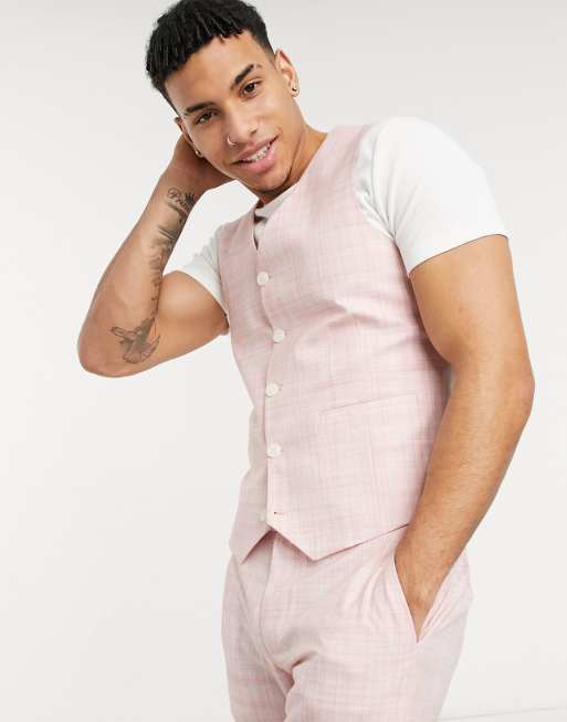 ASOS DESIGN Wedding – Pasteloworóżowy dopasowany garnitur z tkaniny o krzyżowym splocie, 4 z 4
