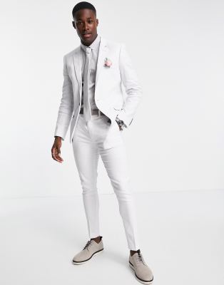 ASOS DESIGN Wedding – Pastelowoszare spodnie garniturowe o bardzo obcisłym kroju z mieszanki lnu