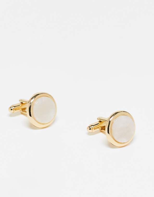 ASOS DESIGN Wedding pearl cufflinks in gold tone