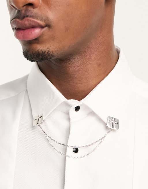 ASOS DESIGN Wedding - Pointes de col carrées à motif croix en relief - Argenté