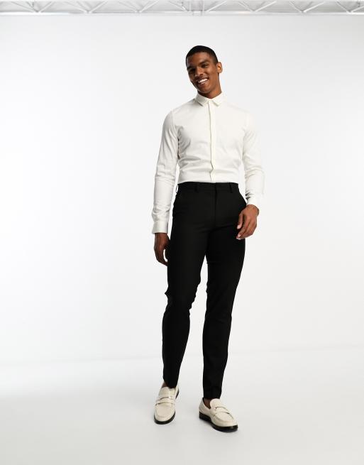 ASOS DESIGN Premium fit slim sateen shirt with mandarin collar in white