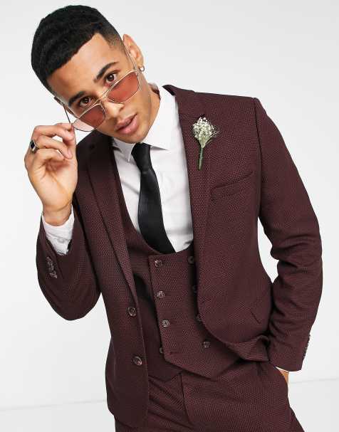 ASOS DESIGN Wedding - Rød og marineblå super skinny-habitjakke med birdseye-tekstur - view 1