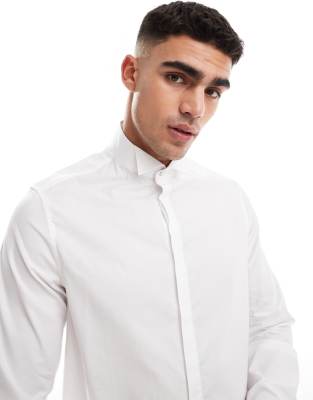 Asos Design Wedding Regular Smart Textured Dress Shirt In White