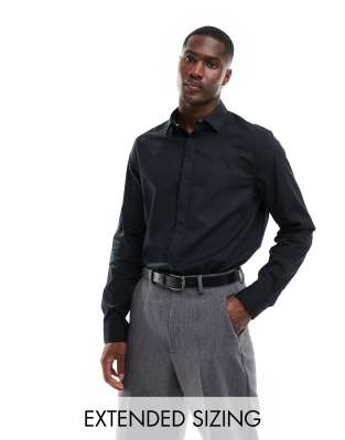 Wedding regular textured shirt with square collar in black