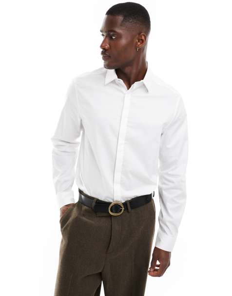 ASOS DESIGN wedding regular textured shirt with square collar in white - view 1