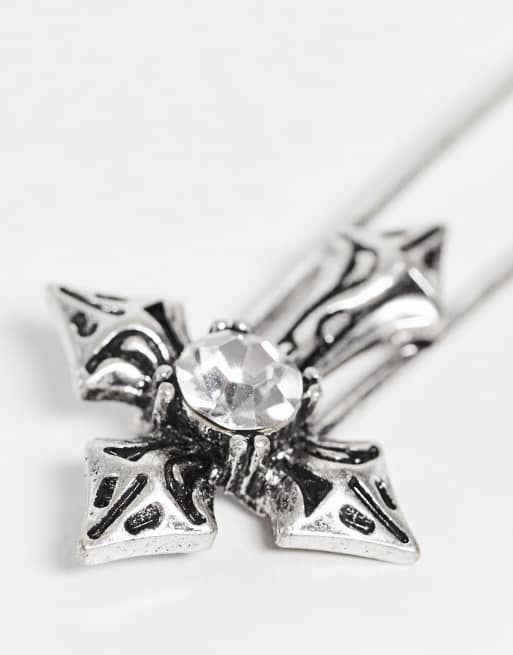 ASOS DESIGN Wedding - Reversspeld met vintage kruis in gepolijst zilver, 3 van 4