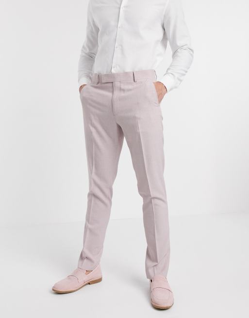ASOS DESIGN Wedding – Rosa, crosshatch-mönstrade kostymbyxor med extra smal passform
