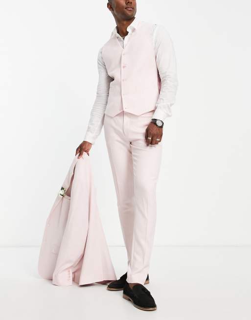 ASOS DESIGN Wedding – Rosa kostymväst i linnemix med extra smal passform och mikrostruktur, del av kostym, 4 av 4