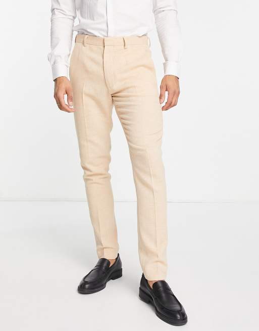 ASOS DESIGN Wedding – Różowe obcisłe spodnie garniturowe z mieszanki wełny o koszykowym splocie