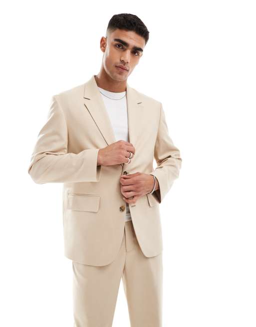 ASOS DESIGN Wedding - Ruimvallend colbert in camel microtextuur