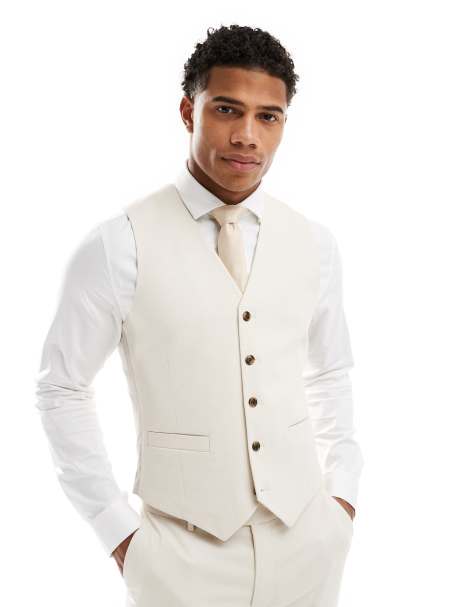 ASOS DESIGN Wedding – Sandfärgad, korgvävd kostymväst med extra smal passform - view 1