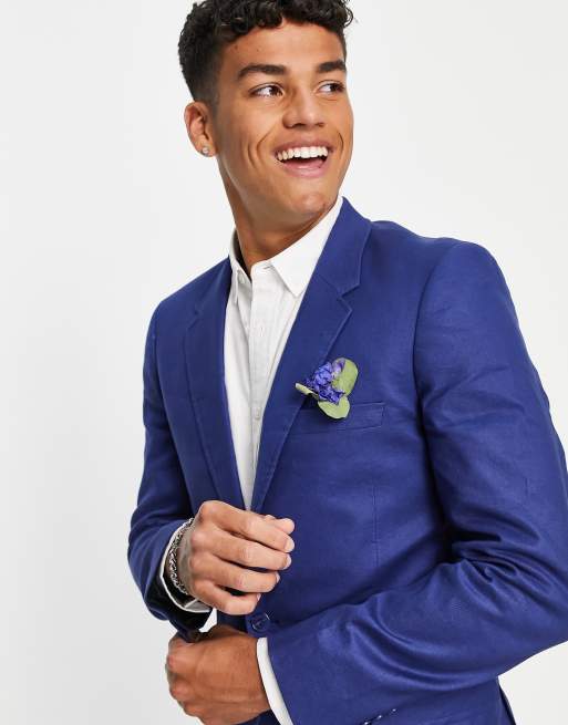 ASOS DESIGN Wedding – Eng geschnittener Anzug aus Leinenmix in Marineblau, 2 von 3