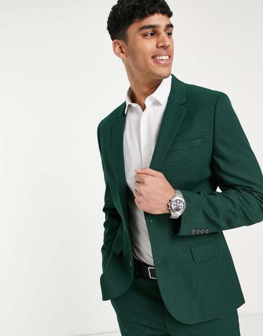 ASOS DESIGN Wedding – Schmal geschnittene Anzugjacke in Tannengrün mit Mikrostruktur