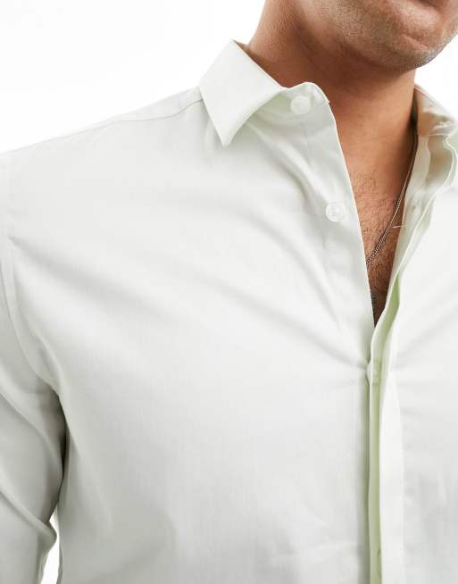 ASOS DESIGN Wedding – Schmal geschnittenes Satinhemd in Elfenbeinweiß , 3 von 4