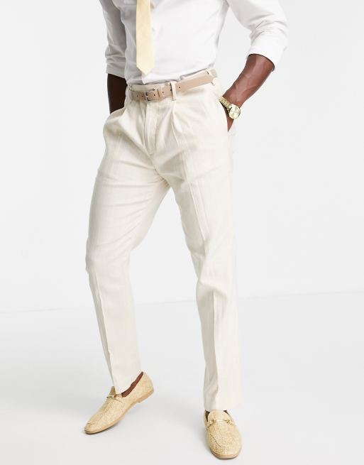 ASOS DESIGN Wedding – Anzug aus Leinenmix in Steinweiß mit schmalem Schnitt und breiten Streifen, 3 von 3
