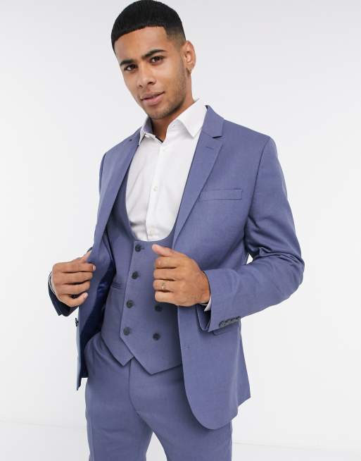 ASOS DESIGN Wedding – Sehr enge Anzugjacke in Mittelblau mit Mikro-Struktur