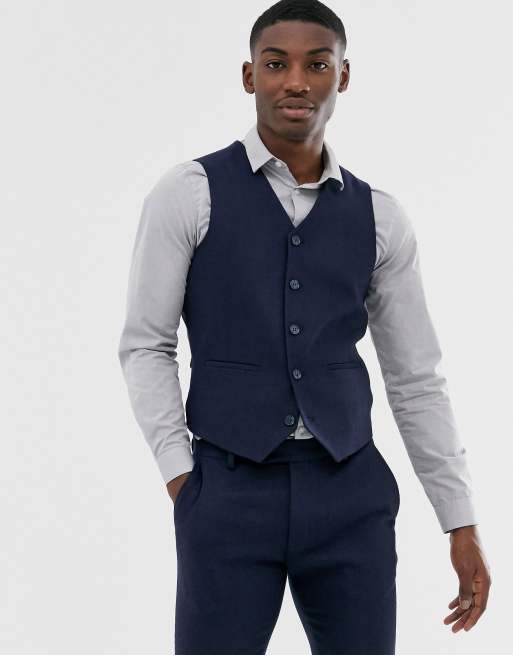 ASOS DESIGN – Wedding – Superenger Anzug mit marineblauem Fischgrätmuster, 3 von 3