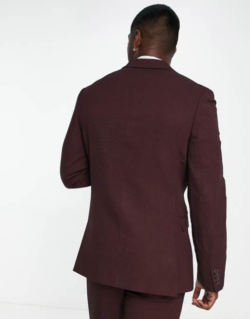 ASOS DESIGN Wedding – Sehr schmal geschnittene Anzugjacke in Burgunderrot mit Mikrostruktur, 2 von 4