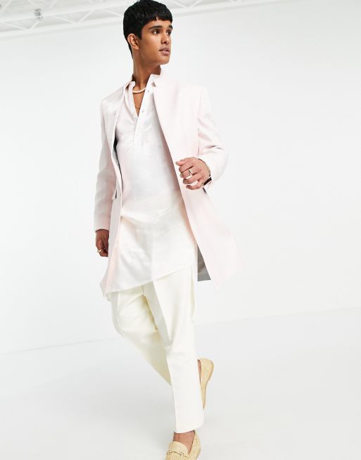 ASOS DESIGN Wedding – Sherwani – Rosa kavaj i lång modell med kinakrage, del av kostym, 4 av 4