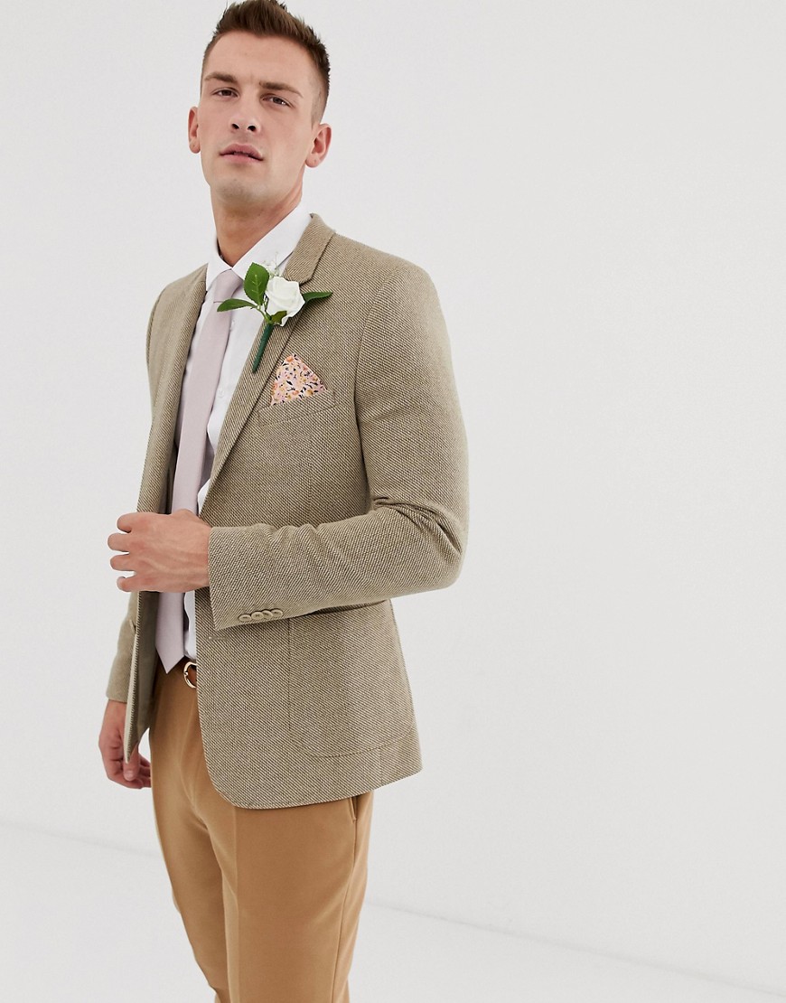 ASOS DESIGN wedding skinny blazer in beige wool mix