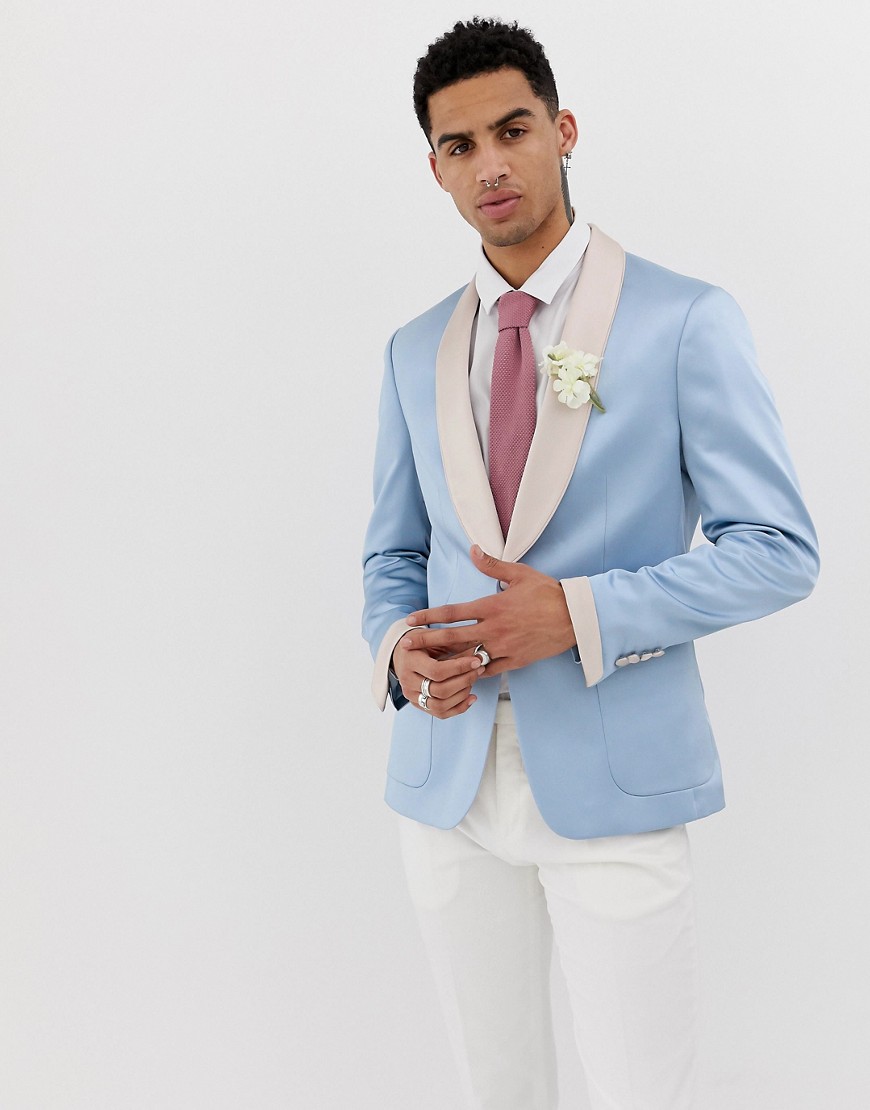ASOS DESIGN wedding skinny blazer in blue with satin lapel