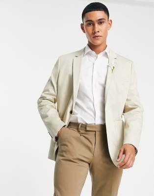 Shop Asos Design Wedding Skinny Blazer In Cotton In Ecru-neutral