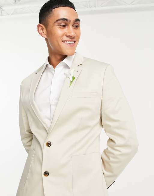 ASOS DESIGN wedding skinny blazer with gold buttons in sage green