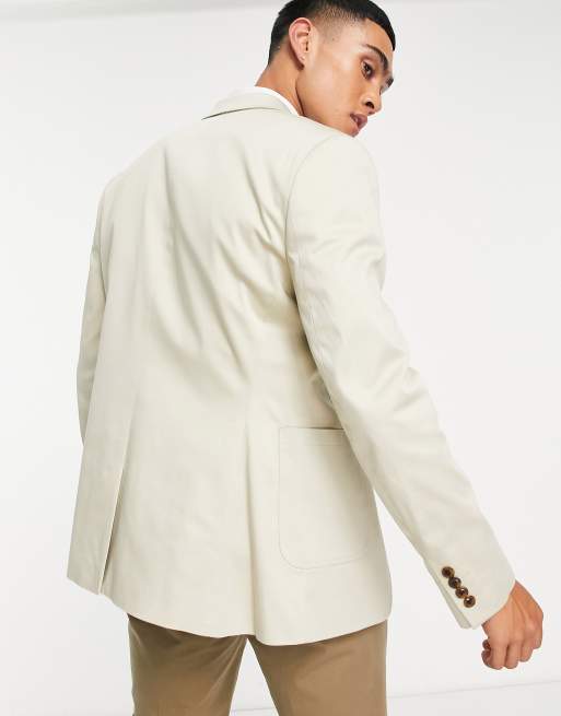 ASOS DESIGN wedding skinny blazer in cotton in ecru